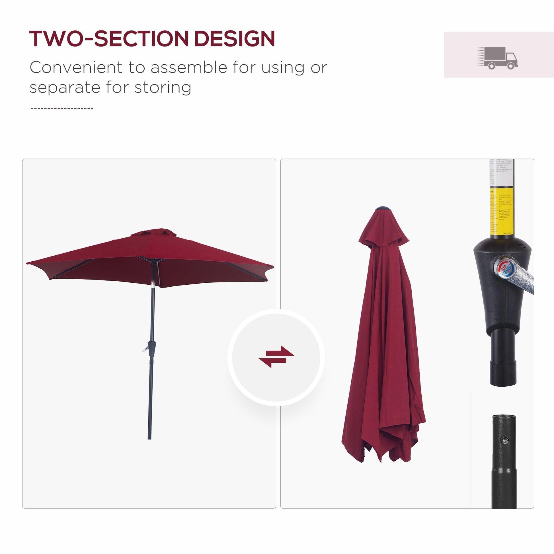 Outsunny Wine Red Tilting Parasol: Stylish Outdoor Sun Shade - ALL4U RETAILER LTD