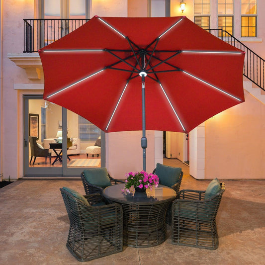Outsunny 2.7m Umbrella with LED Solar Light - Red - ALL4U RETAILER LTD