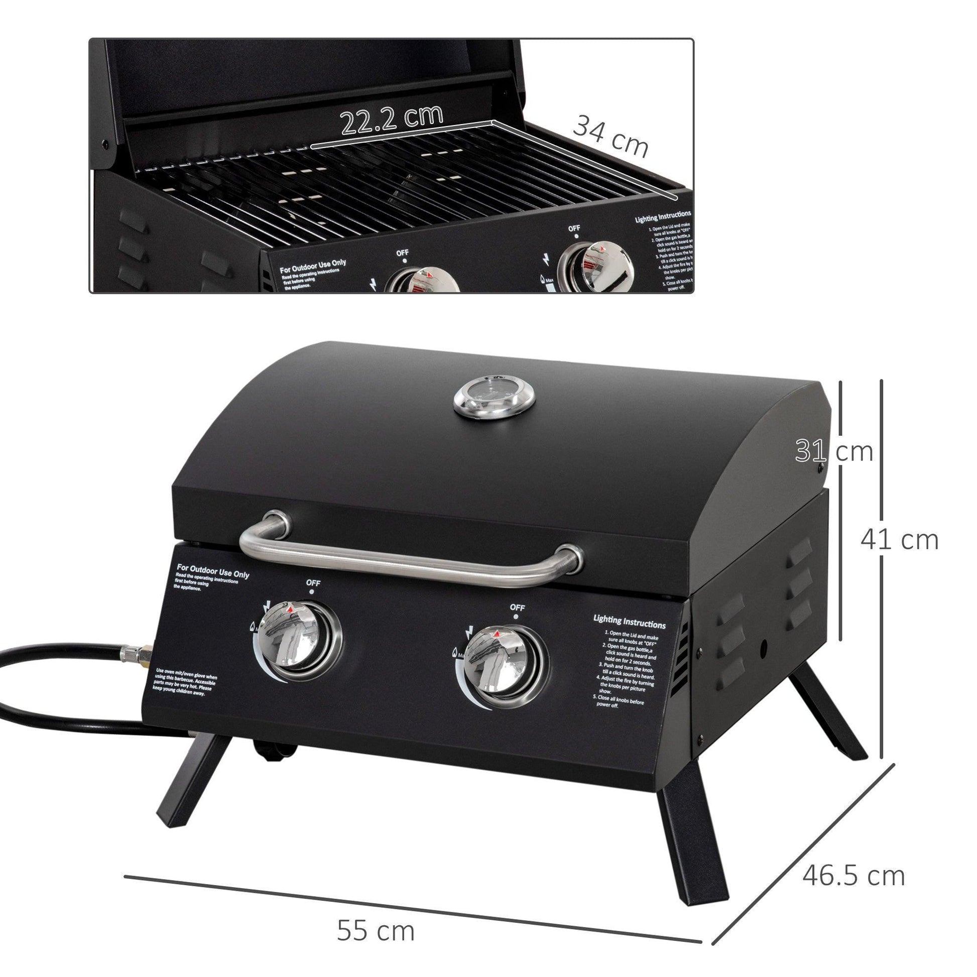 Outsunny Portable 2-Burner Gas BBQ Grill - Black - ALL4U RETAILER LTD