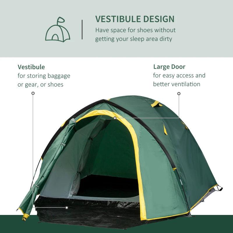 Outsunny 2-Person Dome Camping Tent, Waterproof, Green/Yellow - ALL4U RETAILER LTD