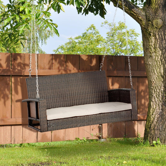 Outsunny 2-Person Wicker Hanging Loveseat, Porch Swing Bench - Cream - ALL4U RETAILER LTD