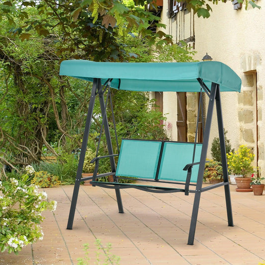 Outsunny 2 Seat Garden Swing Chair w/ Adjustable Canopy, Blue - ALL4U RETAILER LTD