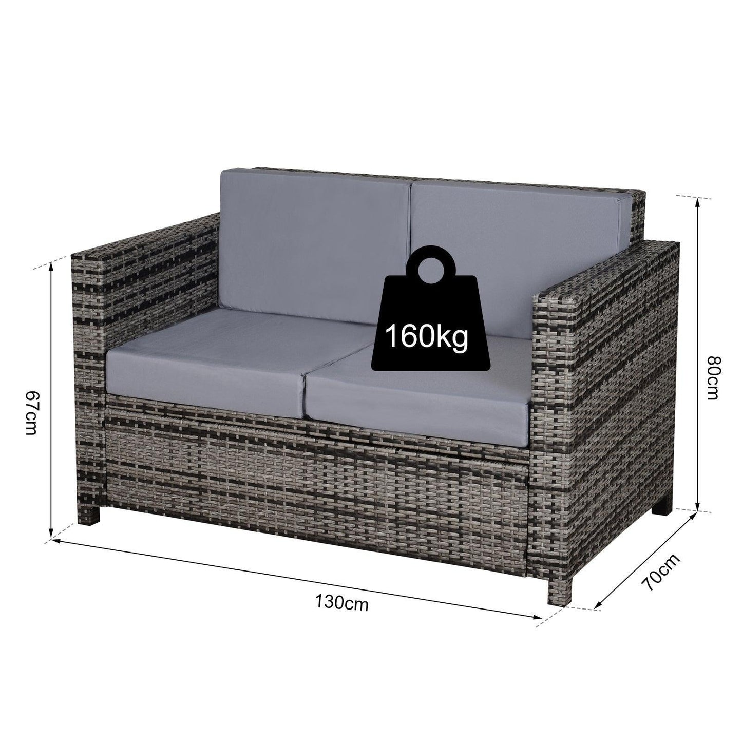 Outsunny 2-Seater Outdoor Rattan Sofa Chair - Grey - ALL4U RETAILER LTD