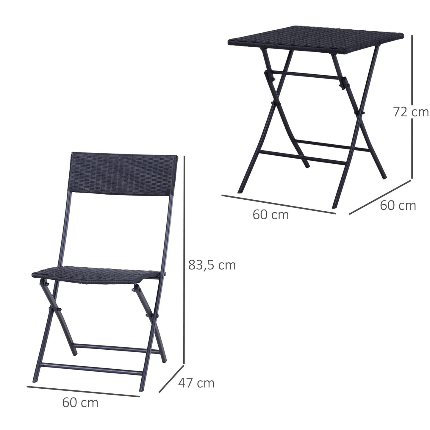 Outsunny 2-Seater Patio Bistro Set - Black - ALL4U RETAILER LTD