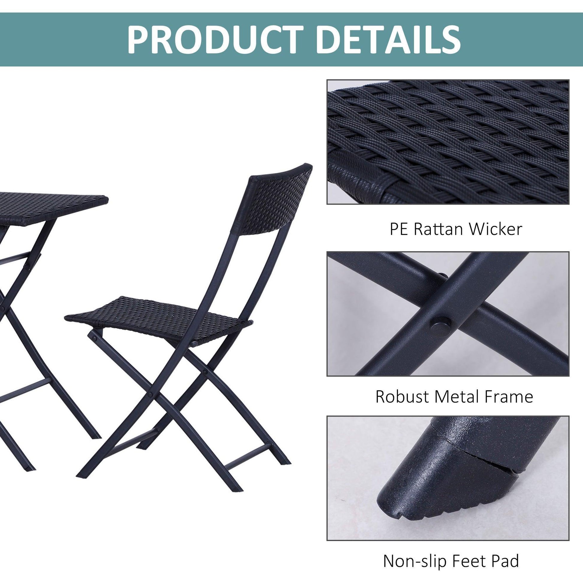 Outsunny 2-Seater Patio Bistro Set - Black - ALL4U RETAILER LTD