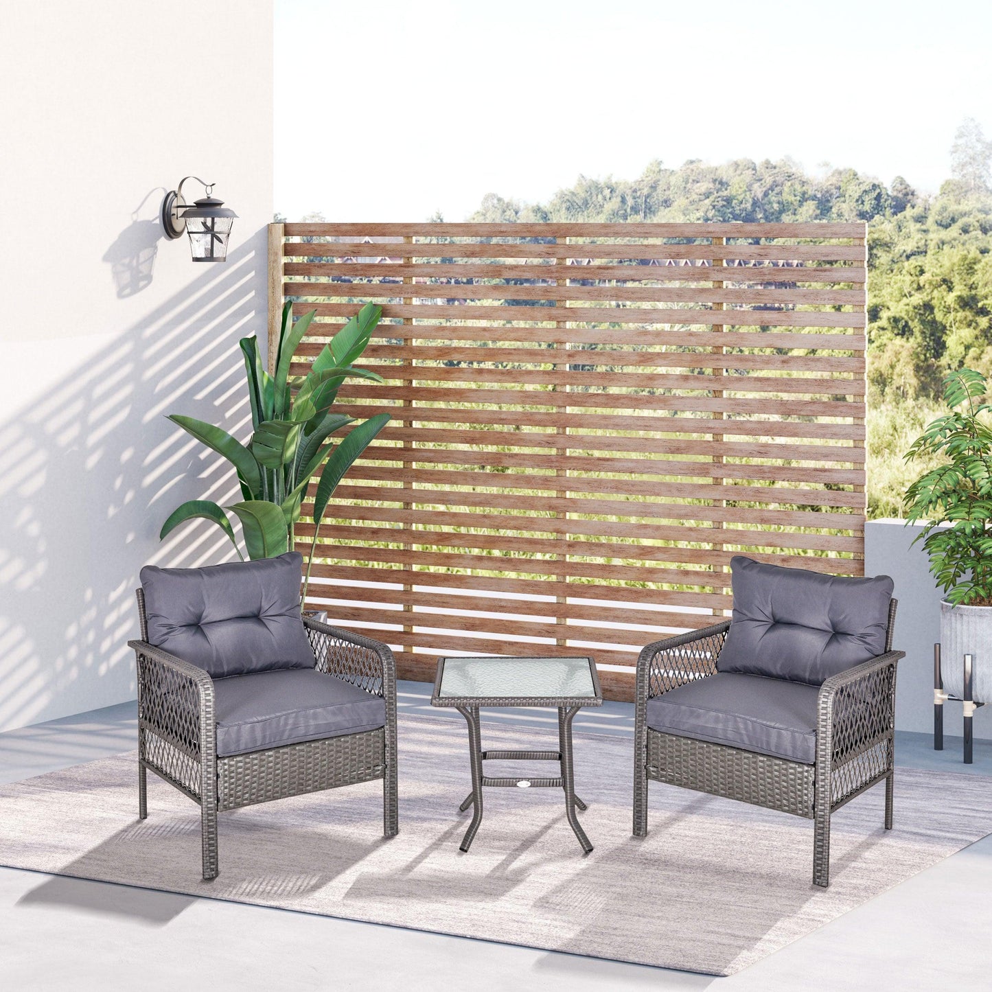 Outsunny 2 Seater Patio Rattan Bistro Set - Grey - ALL4U RETAILER LTD