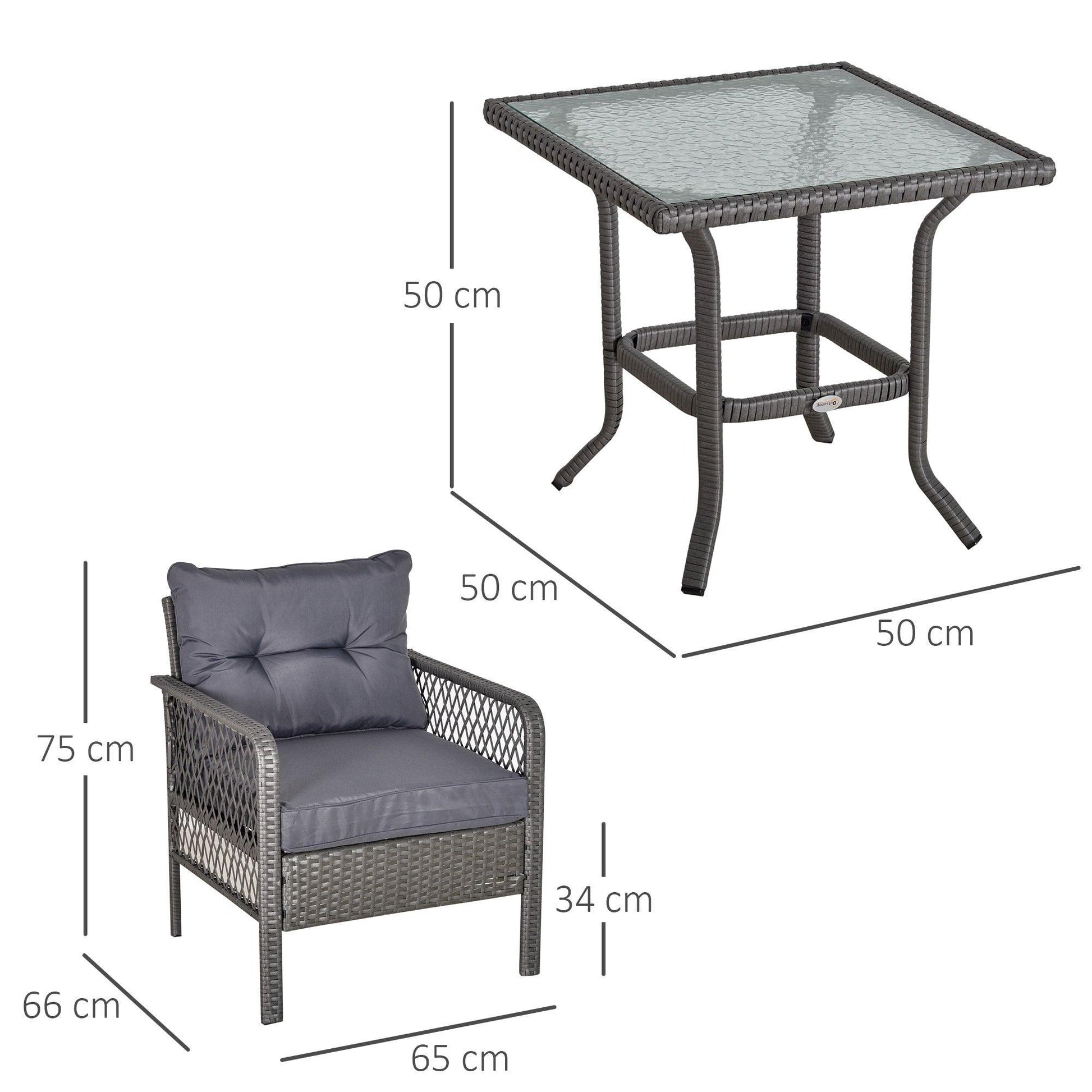 Outsunny 2 Seater Patio Rattan Bistro Set - Grey - ALL4U RETAILER LTD