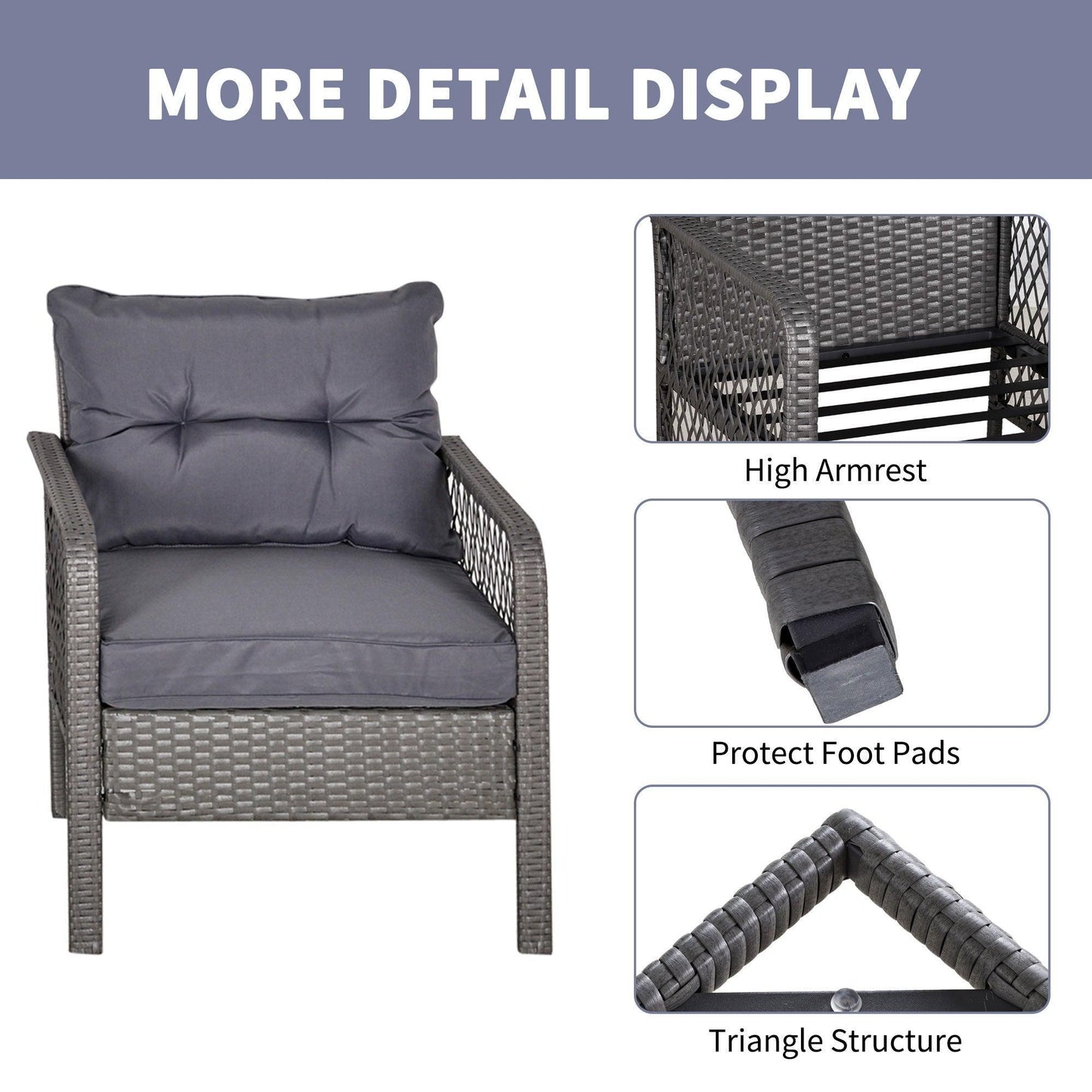 Outsunny 2 Seater Patio Rattan Bistro Set - Grey - ALL4U RETAILER LTD