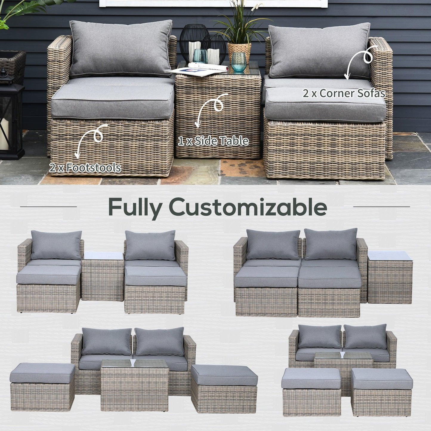 Outsunny Grey Outdoor Rattan Sofa Set+Table, 2-Seater - ALL4U RETAILER LTD