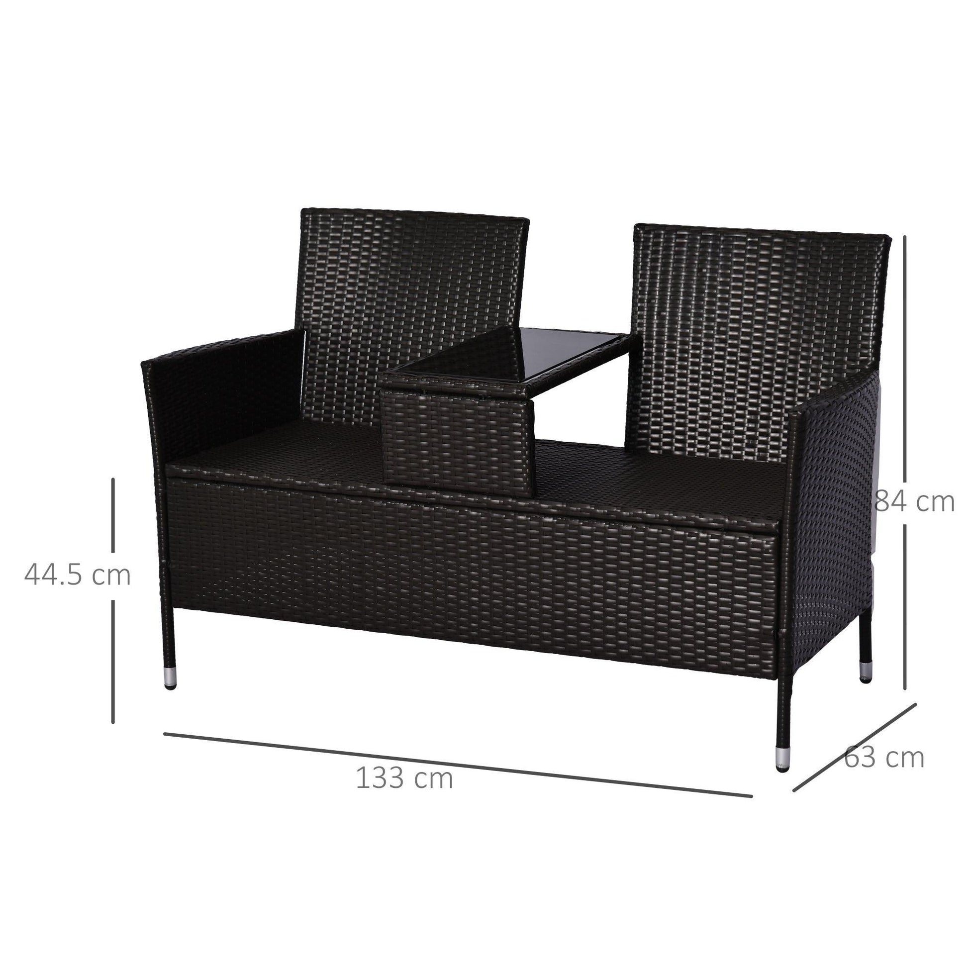 Outsunny 2 Seater Rattan Loveseat Set with Coffee Table - ALL4U RETAILER LTD