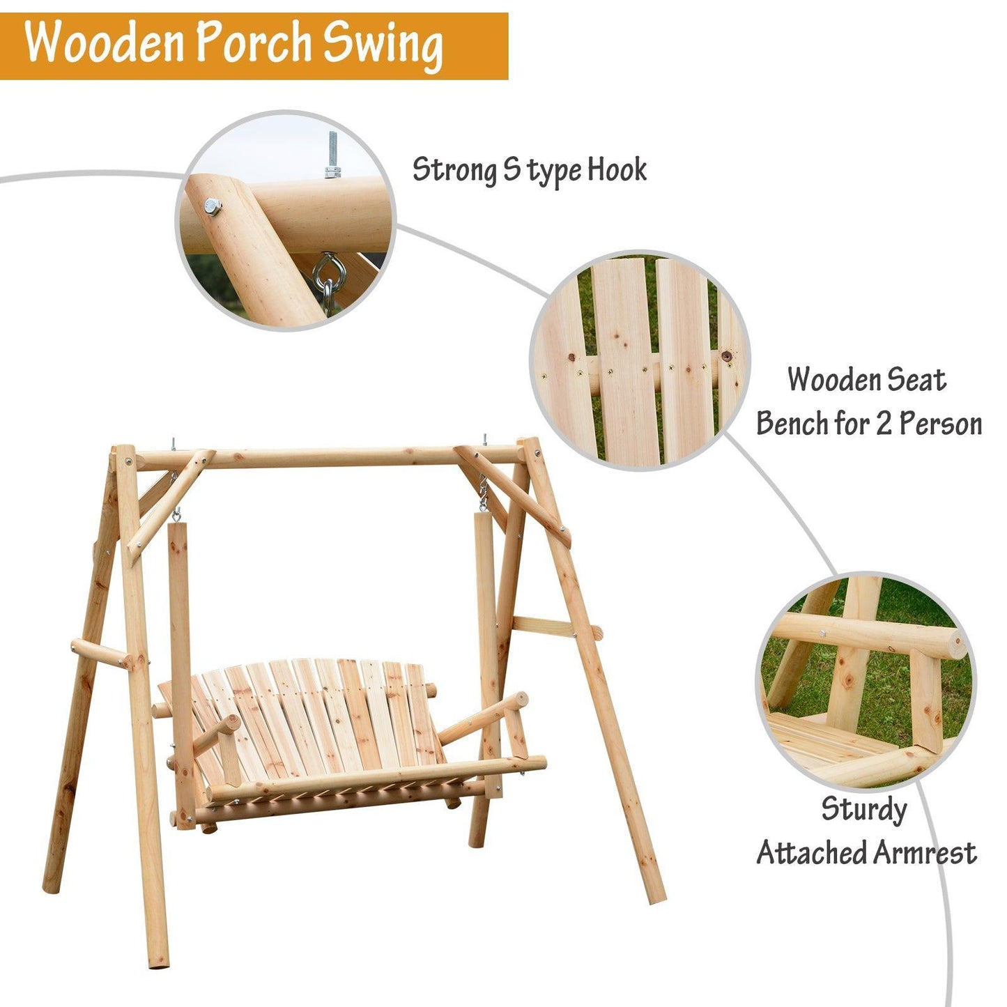 Outsunny 2 Seater Wooden Garden Swing Chair – Hammock Bench - ALL4U RETAILER LTD