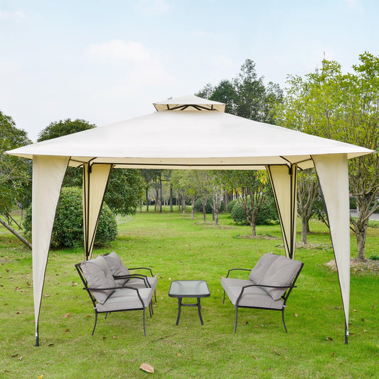 Outsunny 2-Tier Steel Frame Gazebo - 3.5x3.5m Beige - ALL4U RETAILER LTD