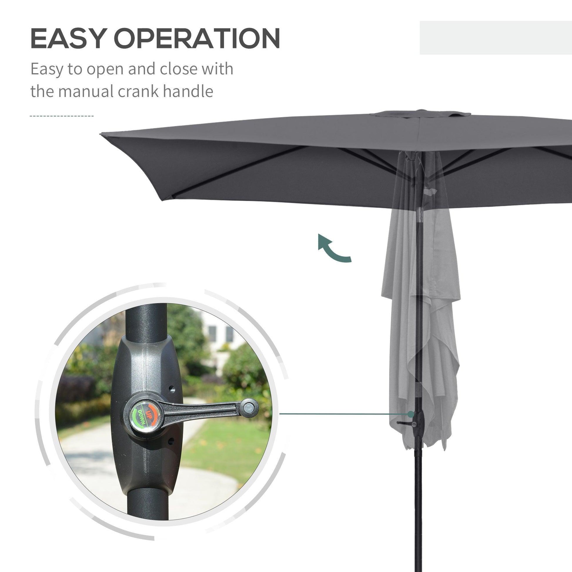 Outsunny Dark Grey Rectangular Patio Market Umbrella, 2 x 3(m) - ALL4U RETAILER LTD