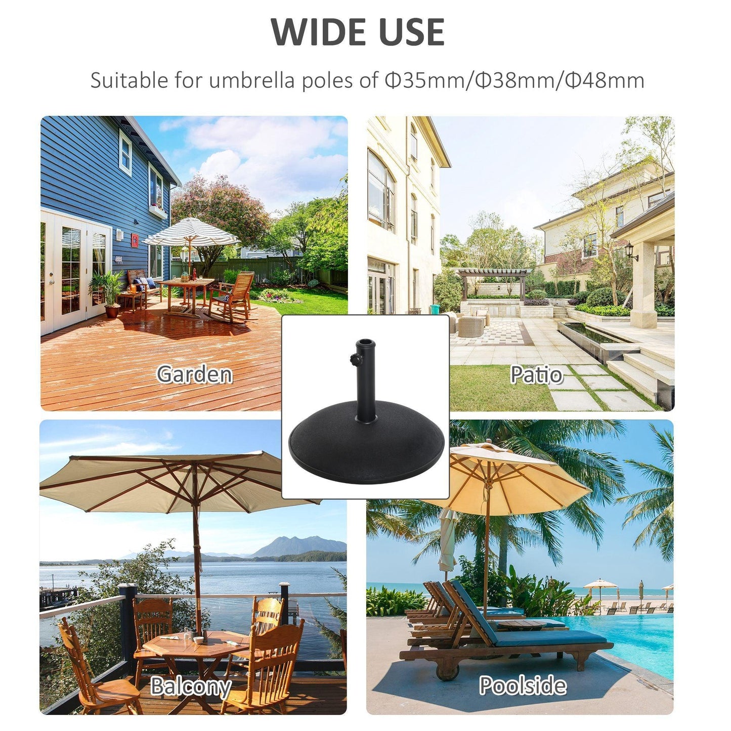 Outsunny 25kg Outdoor Patio Umbrella Base - Sturdy and Stylish - ALL4U RETAILER LTD