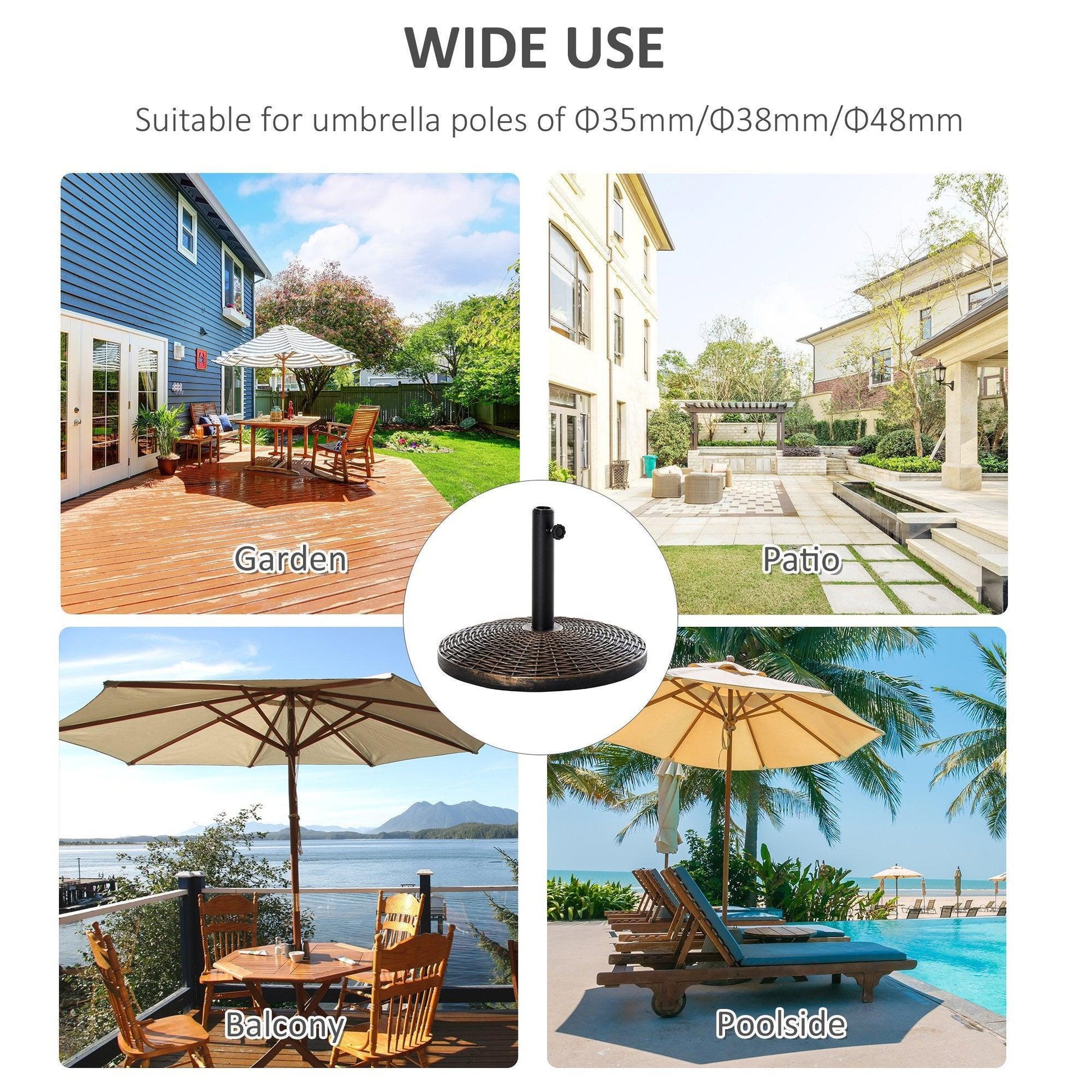 Outsunny 25kg Patio Umbrella Base Stand - Durable and Stable - ALL4U RETAILER LTD