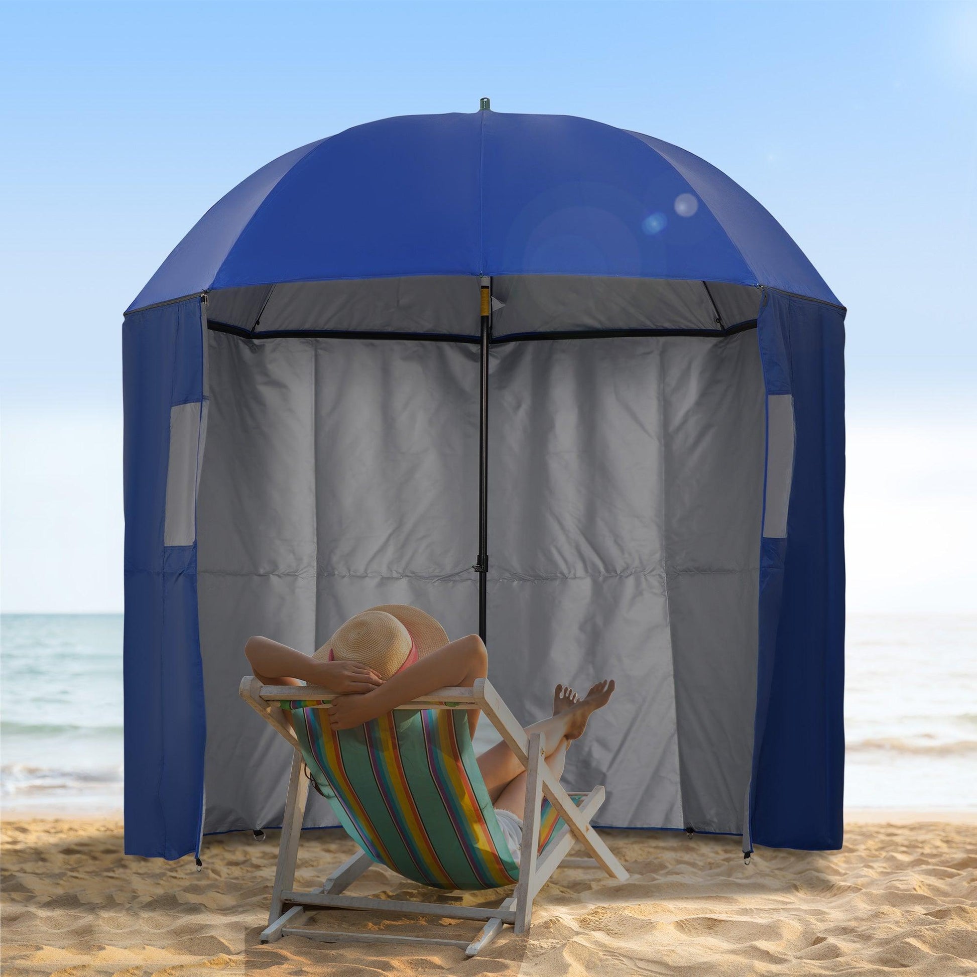 Outsunny 2m Beach Umbrella with Sides - Blue - ALL4U RETAILER LTD