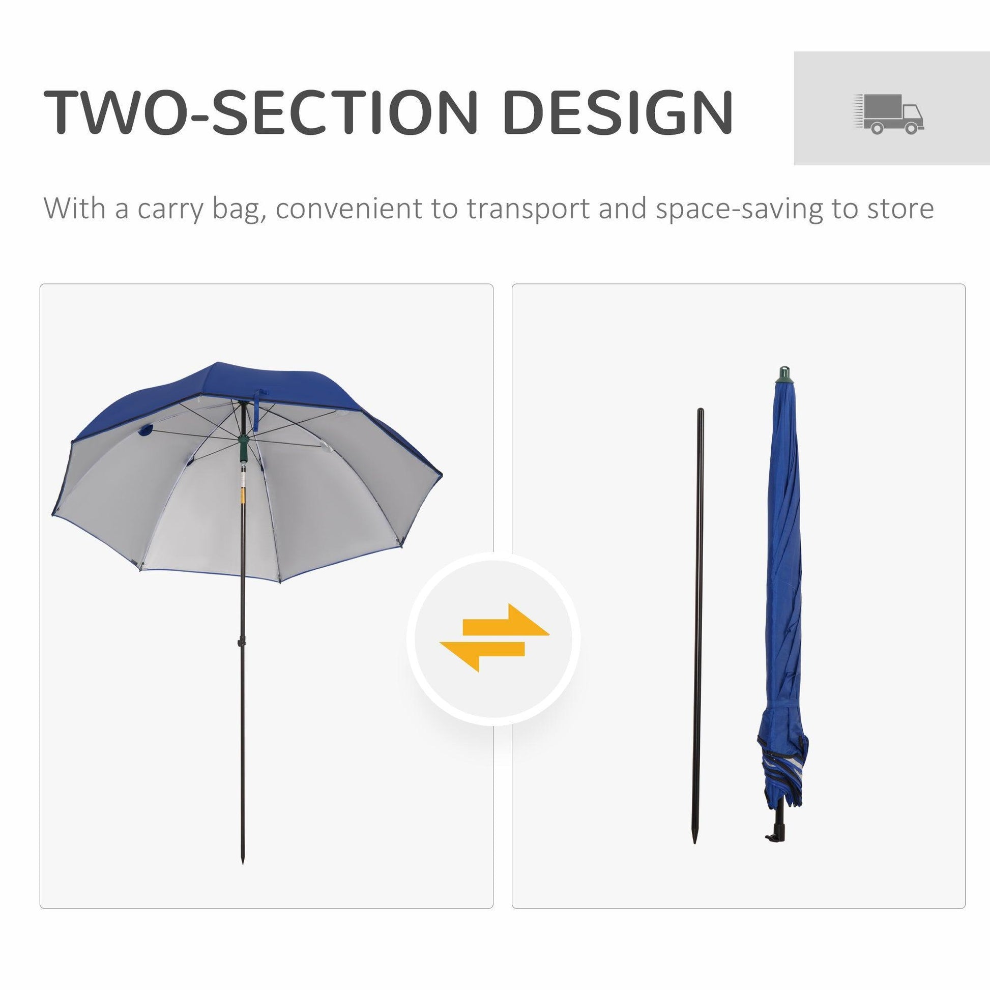 Outsunny 2m Beach Umbrella with Sides - Blue - ALL4U RETAILER LTD