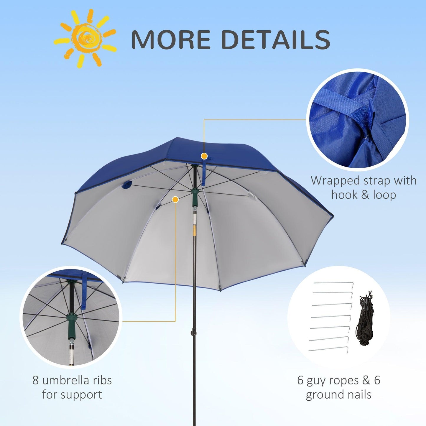 Outsunny 2m Beach Umbrella with Sides - Blue - ALL4U RETAILER LTD