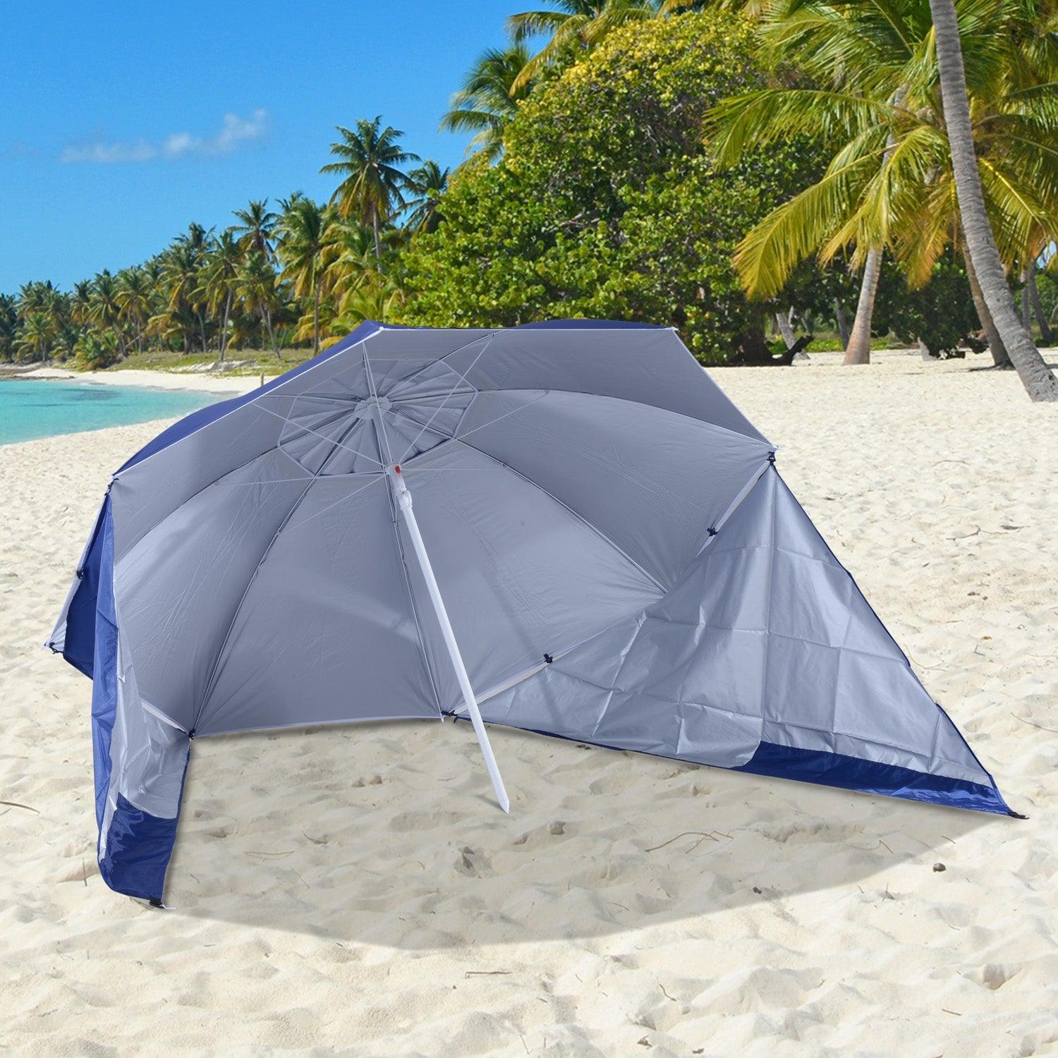 Outsunny 2m Blue Beach Umbrella - Polyester/Steel - ALL4U RETAILER LTD