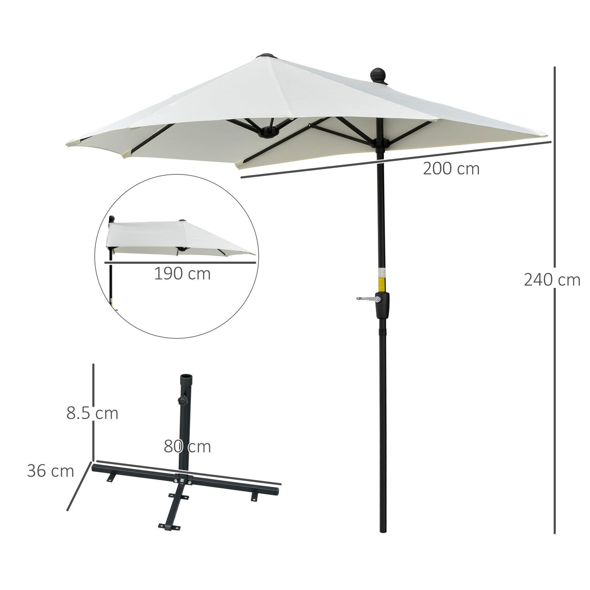 Outsunny 2m Half Parasol - Double Canopy, Cream - ALL4U RETAILER LTD