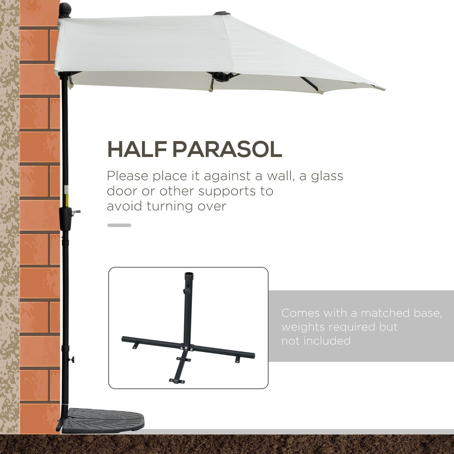 Outsunny 2m Half Parasol - Double Canopy, Cream - ALL4U RETAILER LTD