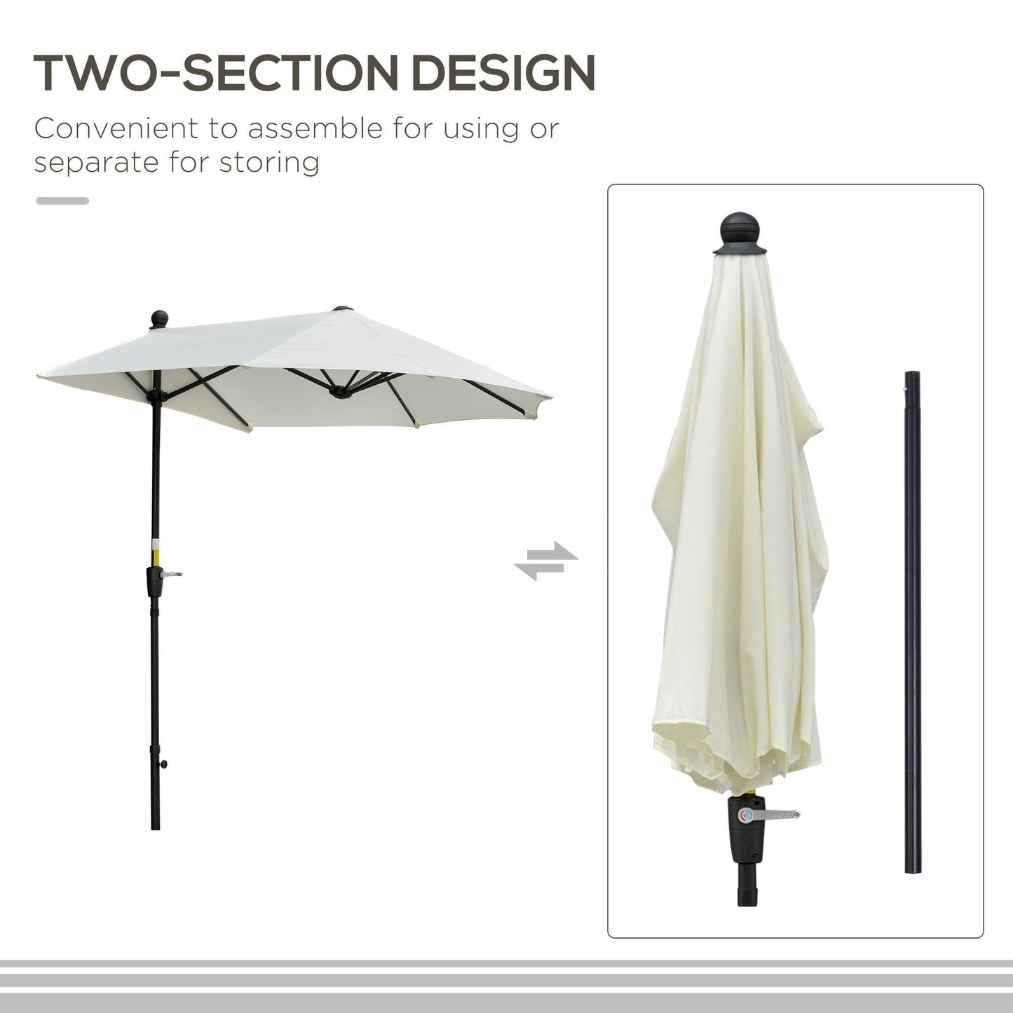 Outsunny 2m Half Parasol - Double Canopy, Cream - ALL4U RETAILER LTD