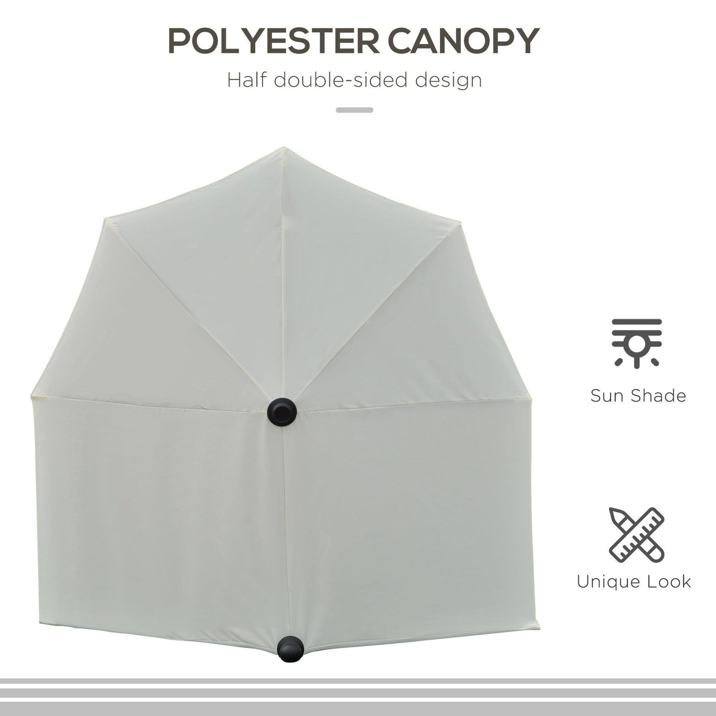 Outsunny 2m Half Parasol - Double Canopy, Cream - ALL4U RETAILER LTD