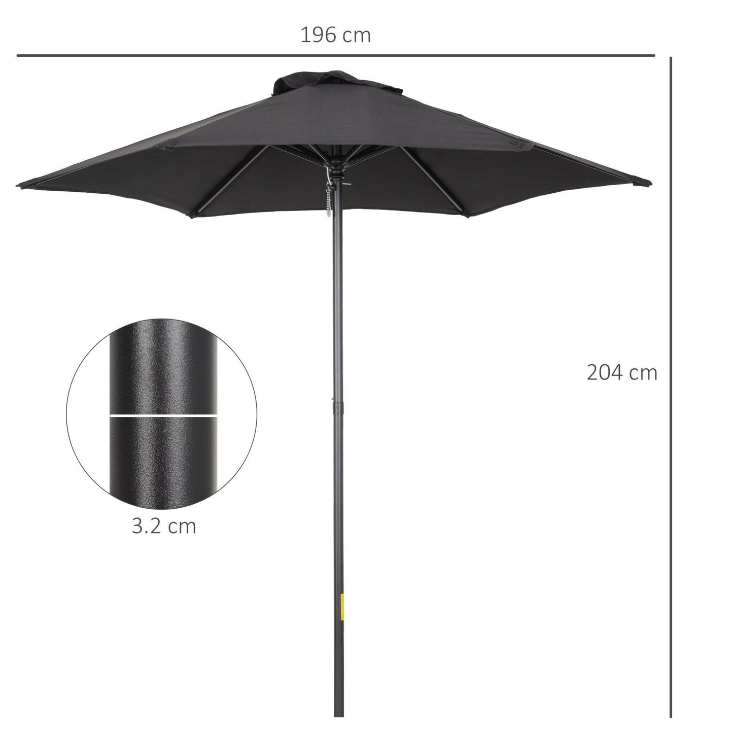 Outsunny 2m Patio Umbrella - Sun Shade with Sturdy Ribs - ALL4U RETAILER LTD