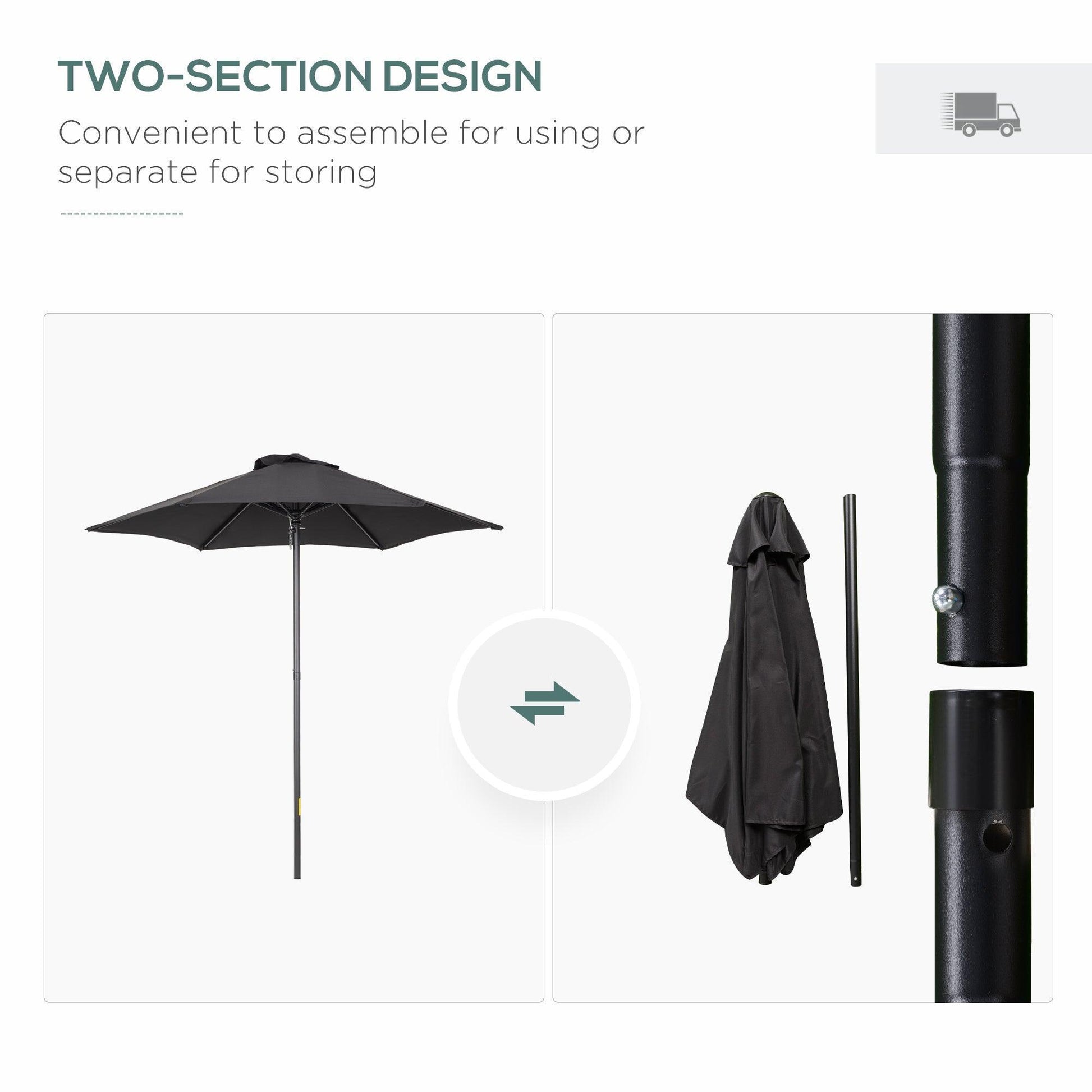 Outsunny 2m Patio Umbrella - Sun Shade with Sturdy Ribs - ALL4U RETAILER LTD