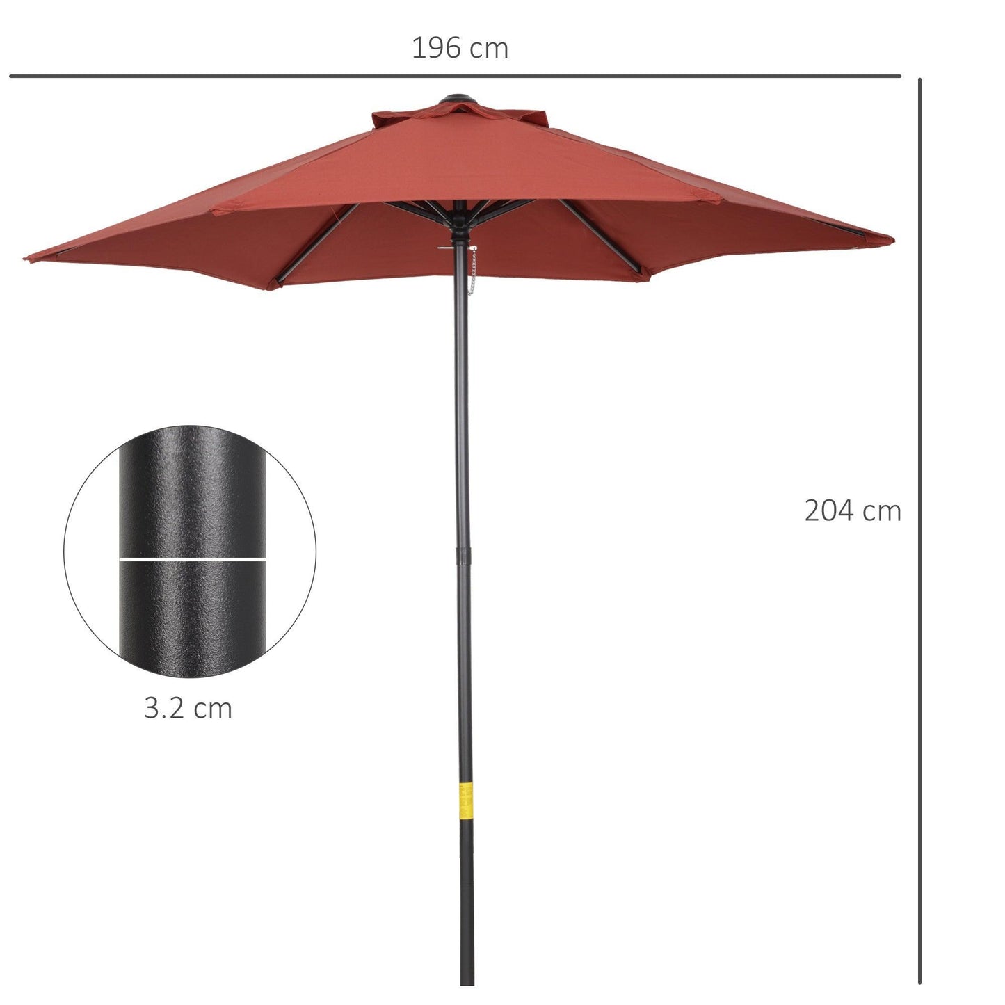 Outsunny 2m Patio Umbrella - Wine Red - ALL4U RETAILER LTD