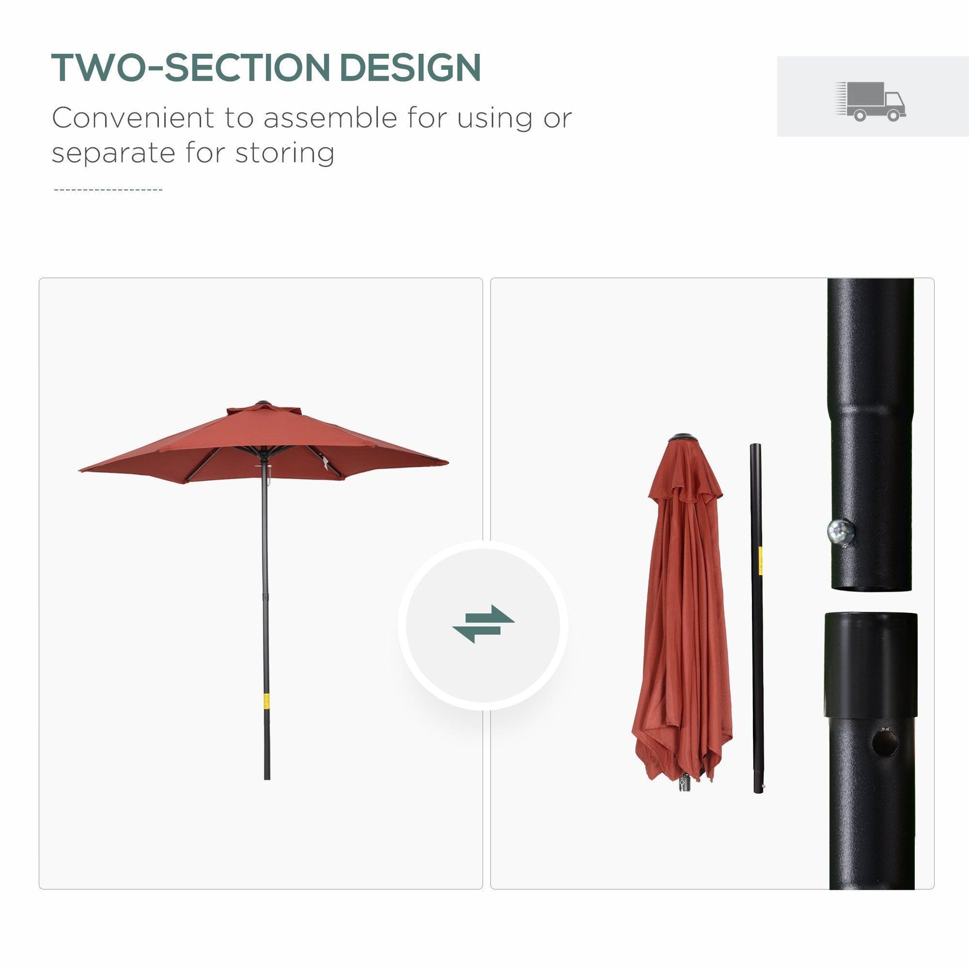 Outsunny 2m Patio Umbrella - Wine Red - ALL4U RETAILER LTD