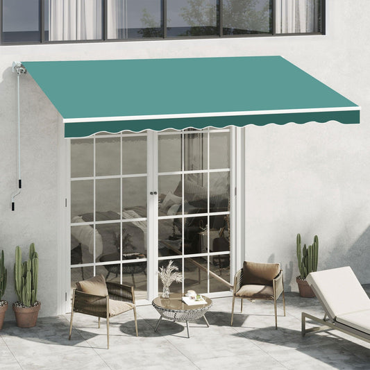 Outsunny 3.5m x 2.5m Manual Awning with Winding Handle - Green - ALL4U RETAILER LTD