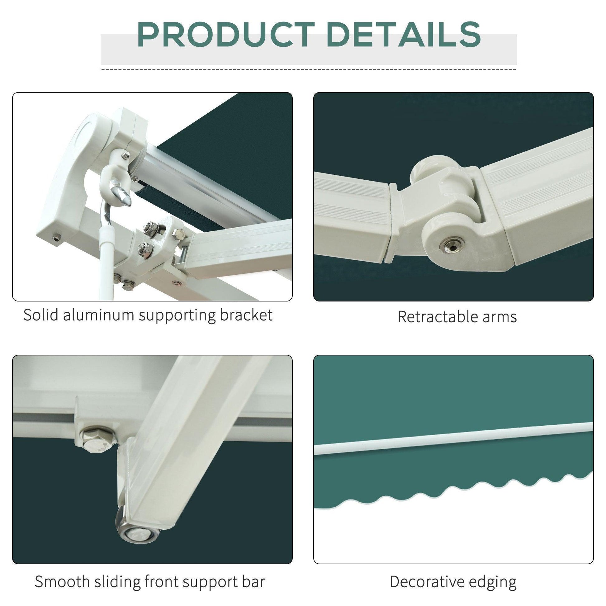 Outsunny 3.5m x 2.5m Manual Awning with Winding Handle - Green - ALL4U RETAILER LTD