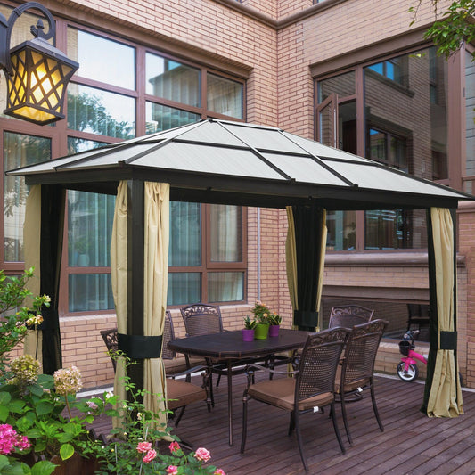 Outsunny 3.6m Hardtop Gazebo - Brown - ALL4U RETAILER LTD