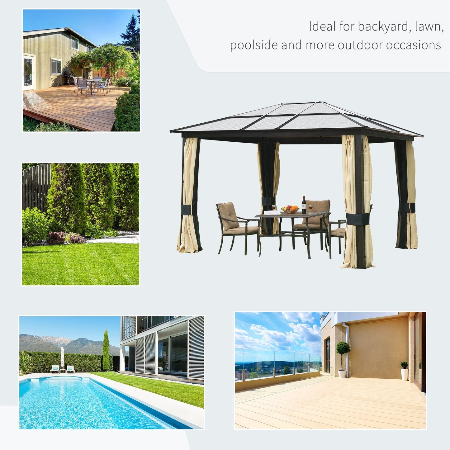 Outsunny 3.6m Hardtop Gazebo - Brown - ALL4U RETAILER LTD