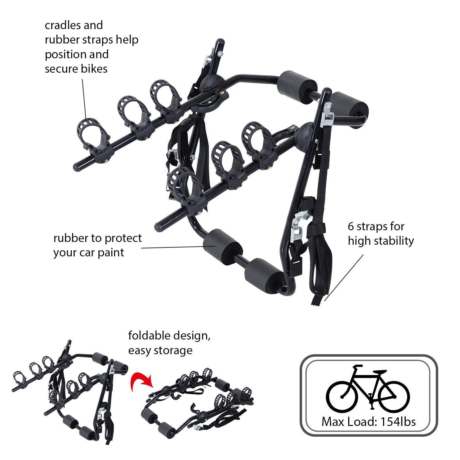 Outsunny 3-Bike Car Rack, Black - ALL4U RETAILER LTD