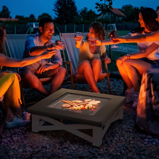 Outsunny 3-in-1 Square Fire Pit BBQ - Portable & Versatile - ALL4U RETAILER LTD