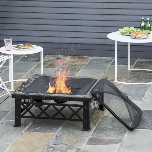 Outsunny 3 in 1 Square Fire Pit - Versatile and Practical - ALL4U RETAILER LTD