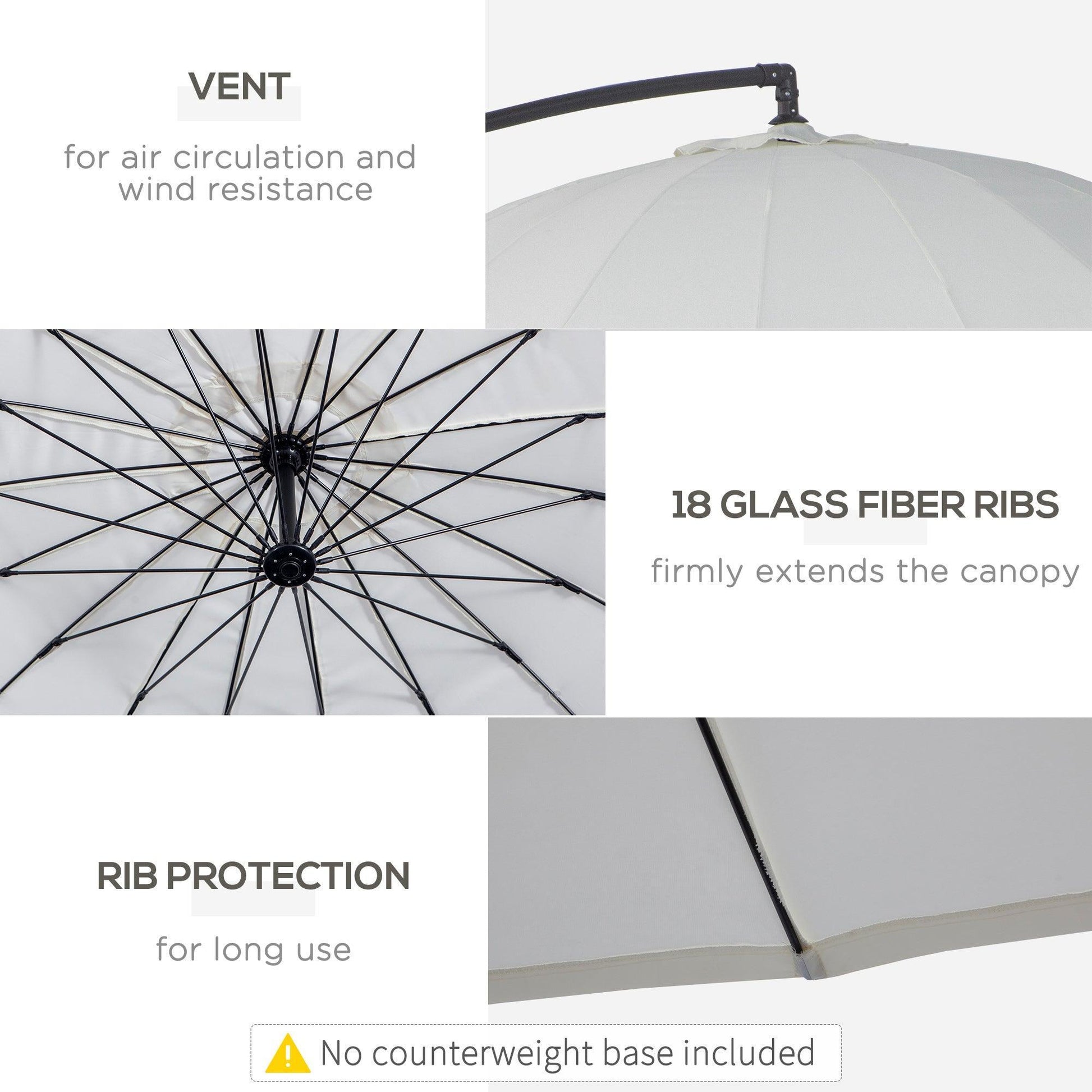 Outsunny Off-White Cantilever Parasol - 3m - ALL4U RETAILER LTD