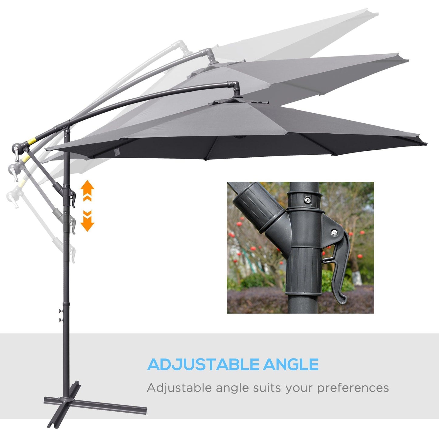 Outsunny 3m Banana Cantilever Umbrella - Grey - ALL4U RETAILER LTD