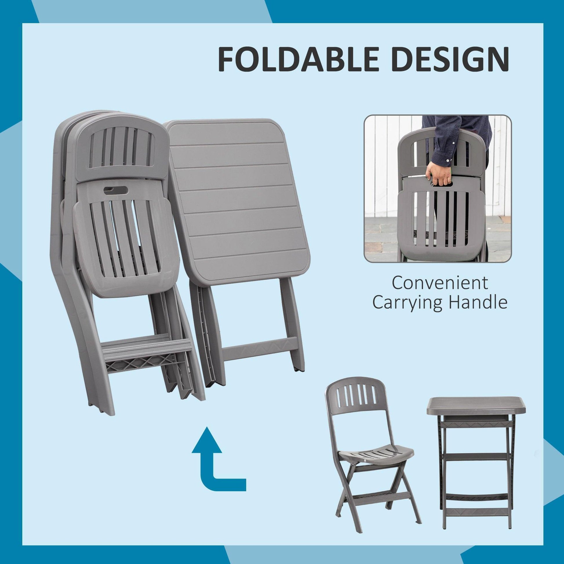 Outsunny Foldable Outsunny Grey Bistro Set: Table + Chairs - ALL4U RETAILER LTD