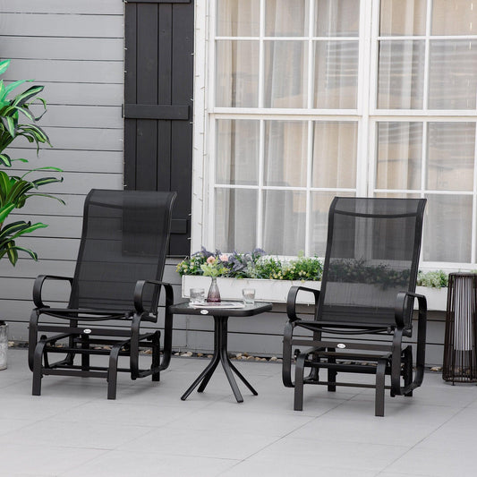 Outsunny 3-Piece Outdoor Glider Rocking Chair Set with Table - Black - ALL4U RETAILER LTD