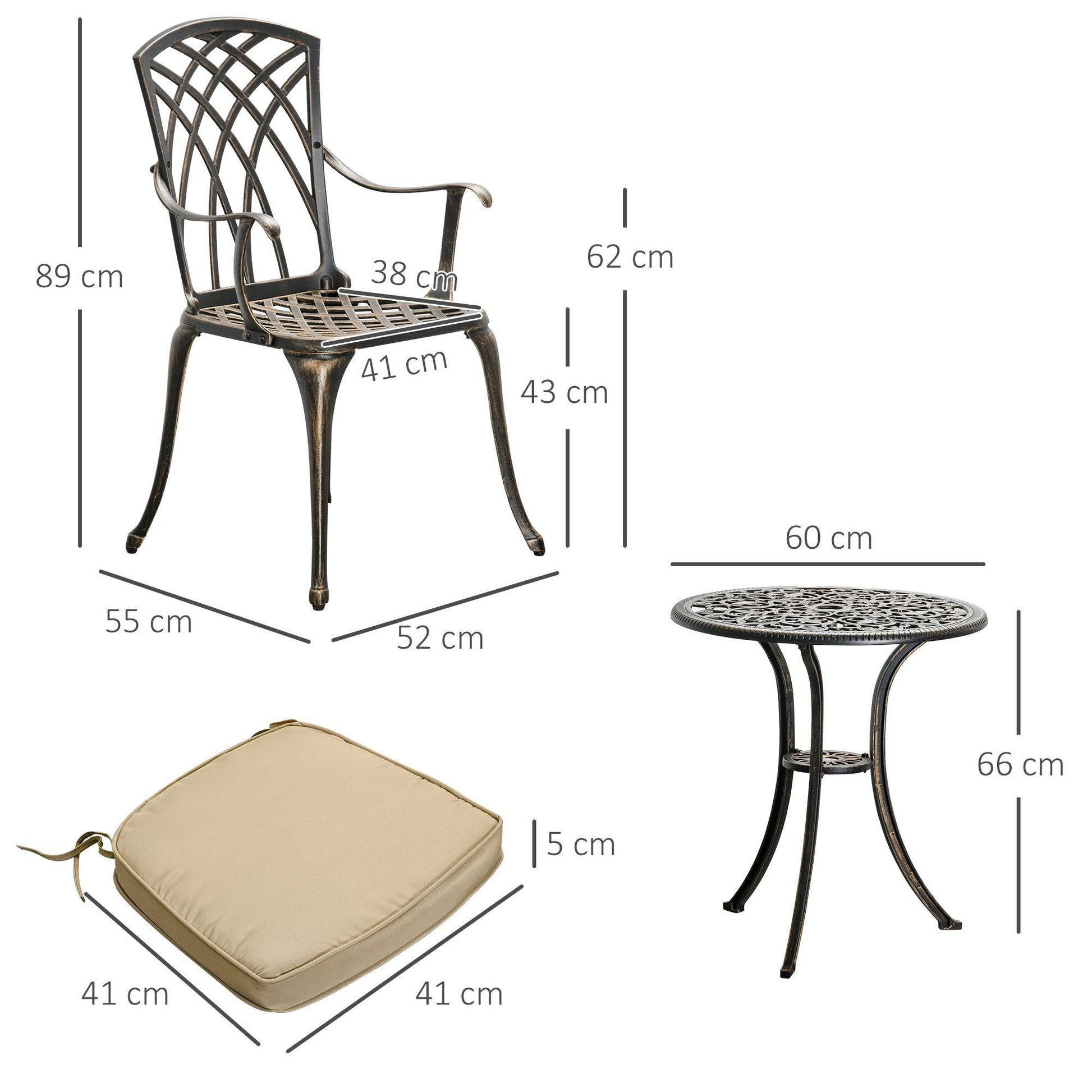 Outsunny 3-Piece Patio Bistro Set - Bronze - ALL4U RETAILER LTD