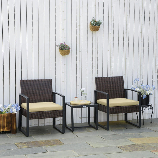 Outsunny 3-Piece Patio Bistro Set with Coffee Table - Beige - ALL4U RETAILER LTD