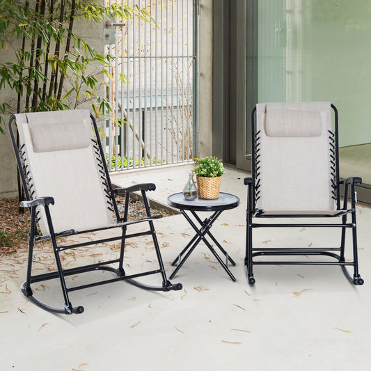 Outsunny 3-Piece Patio Rocking Set: Chairs, Table - Beige - ALL4U RETAILER LTD