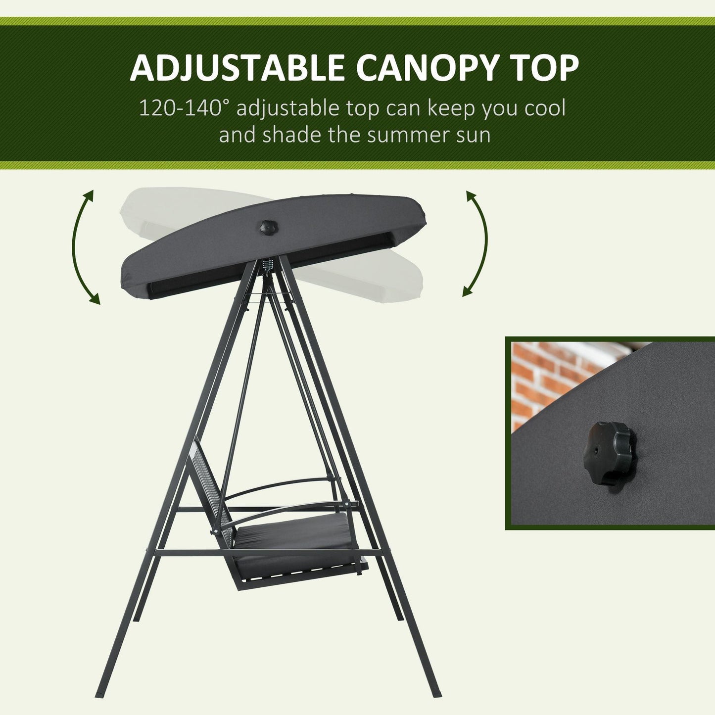 Outsunny 3-Seat Outdoor Swing - Shade Adjustable, Dark Grey - ALL4U RETAILER LTD