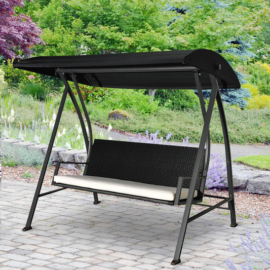 Outsunny 3-Seater Black Swing Chair - ALL4U RETAILER LTD