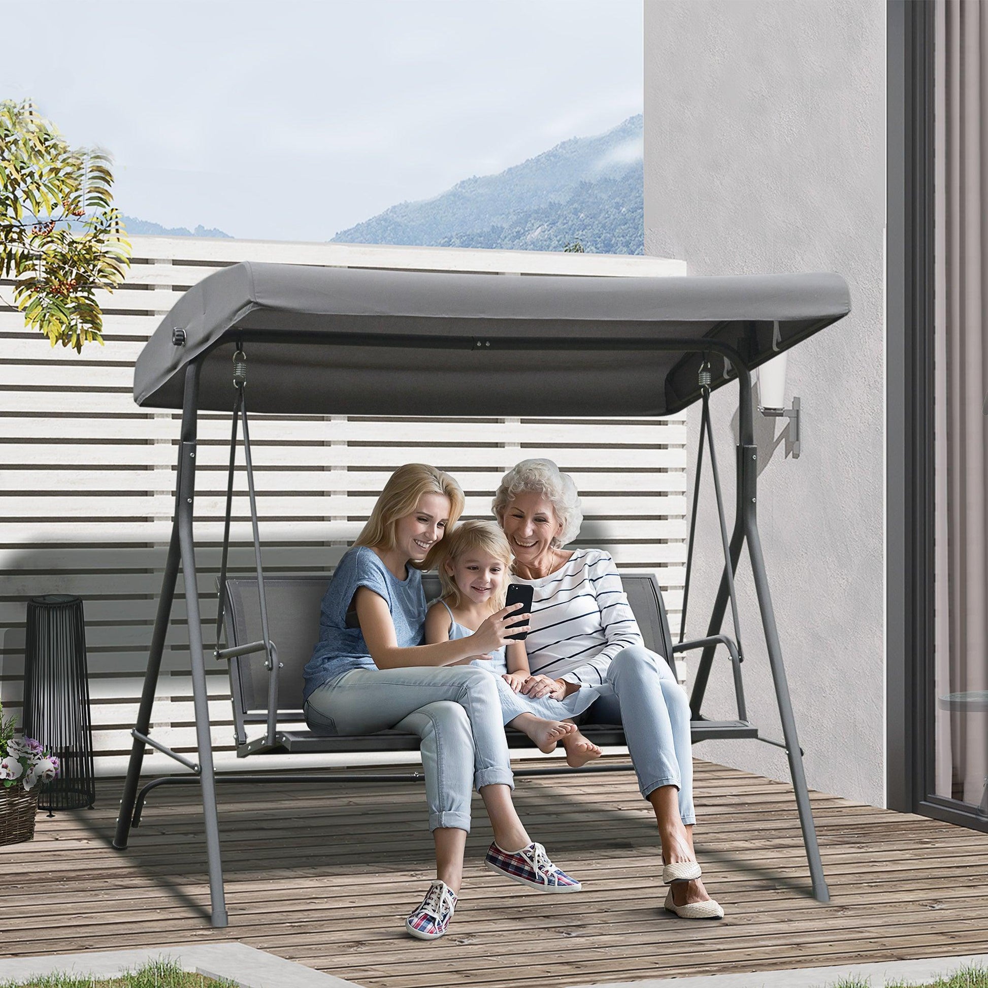 Outsunny 3 Seater Garden Swing Chair - Grey - ALL4U RETAILER LTD