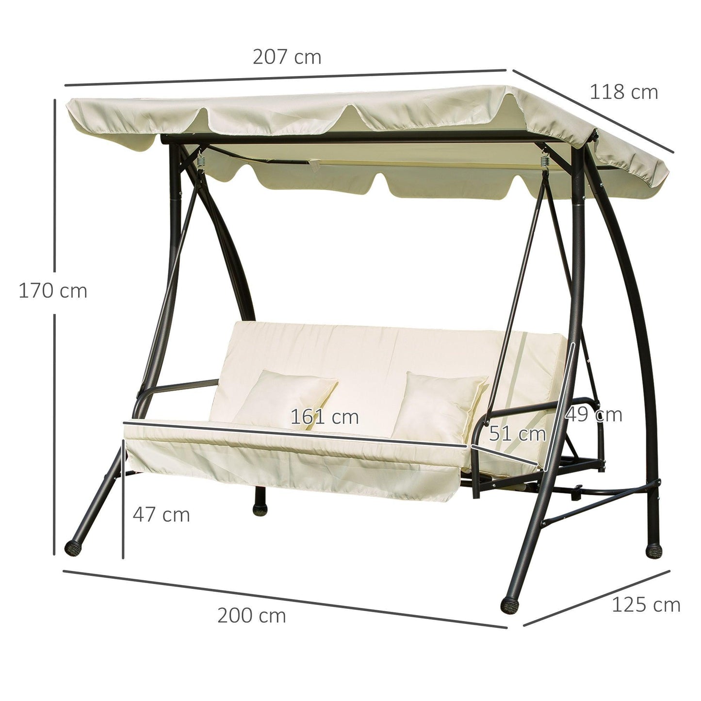 Outsunny 3-Seater Swing Chair, Cream White, Adjustable Canopy - ALL4U RETAILER LTD