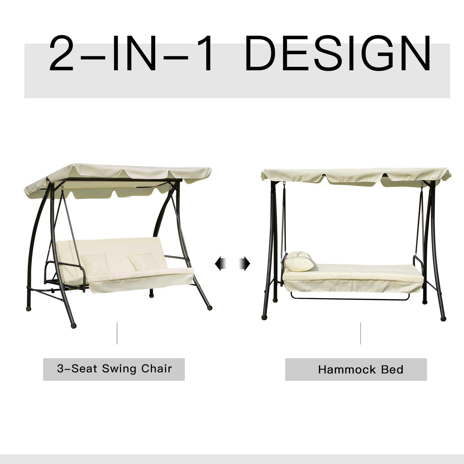 Outsunny 3-Seater Swing Chair, Cream White, Adjustable Canopy - ALL4U RETAILER LTD